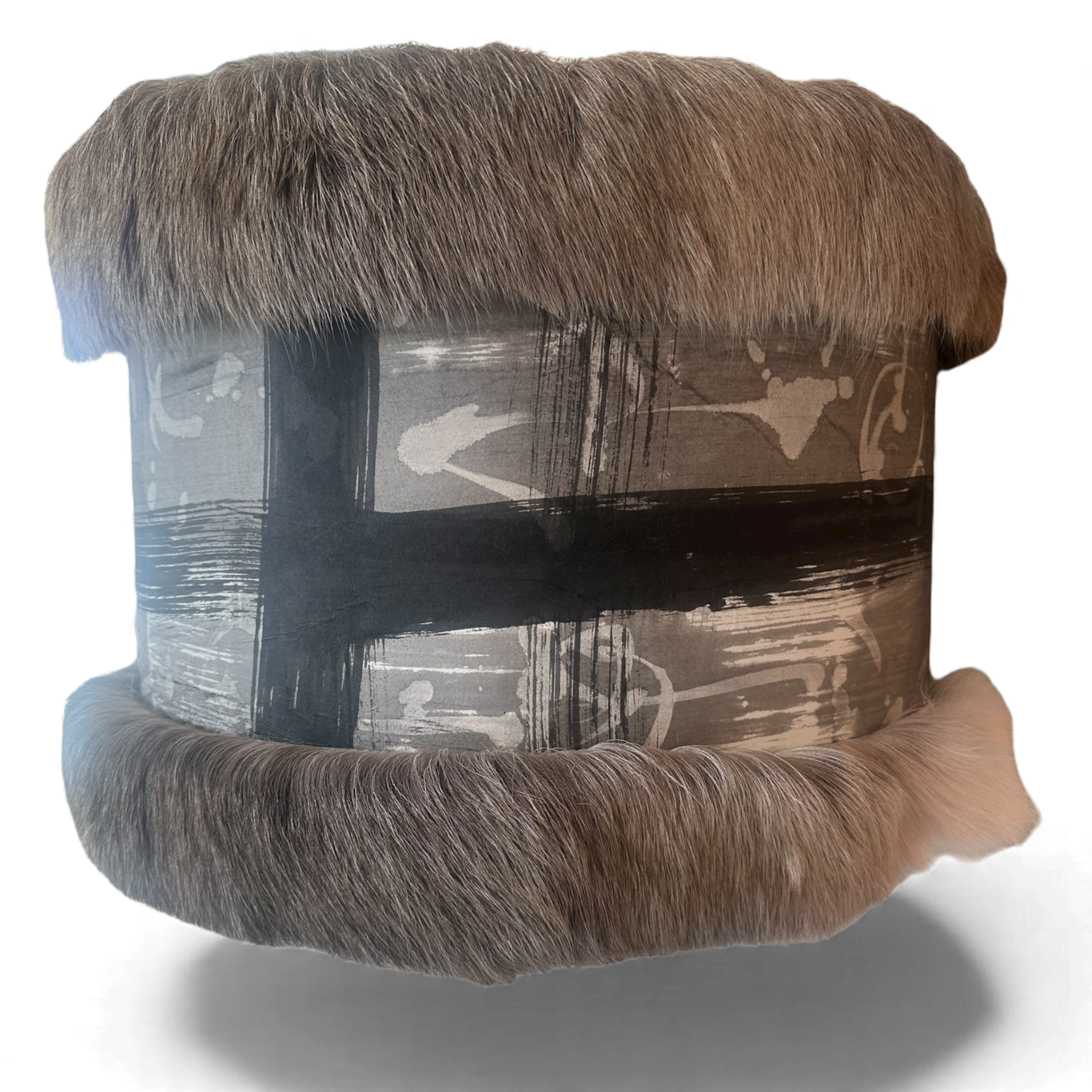 Hand Painted Lamp Shade w/ Reindeer Fur Trim 18"