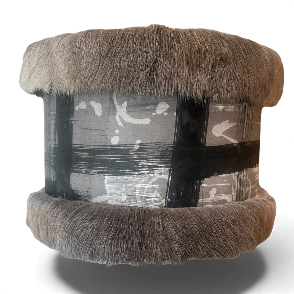 Hand Painted Lamp Shade w/ Reindeer Fur Trim 18"