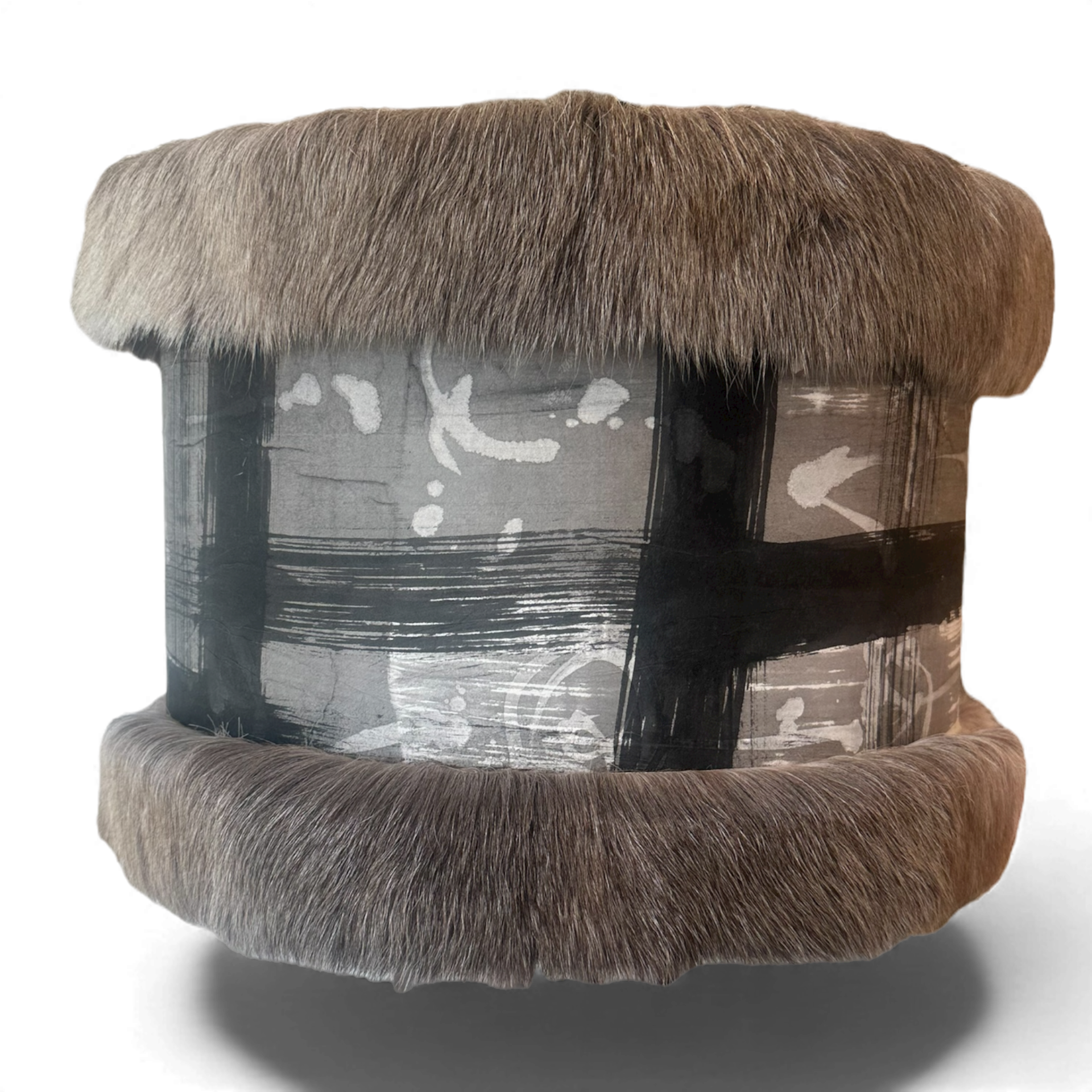 Hand Painted Lamp Shade w/ Reindeer Fur Trim 18"