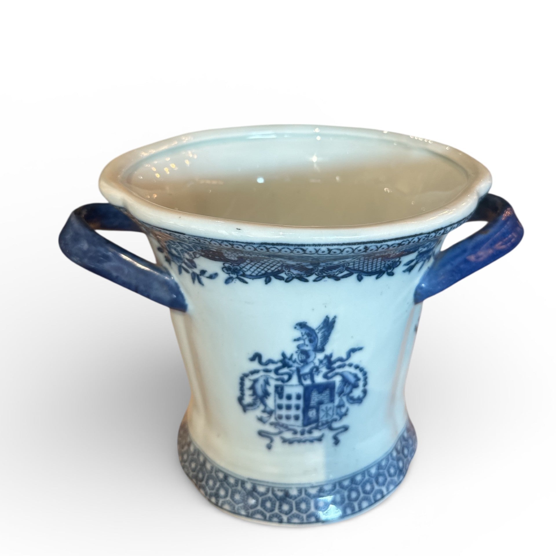 Heraldic Blue & White Antique Cachepot