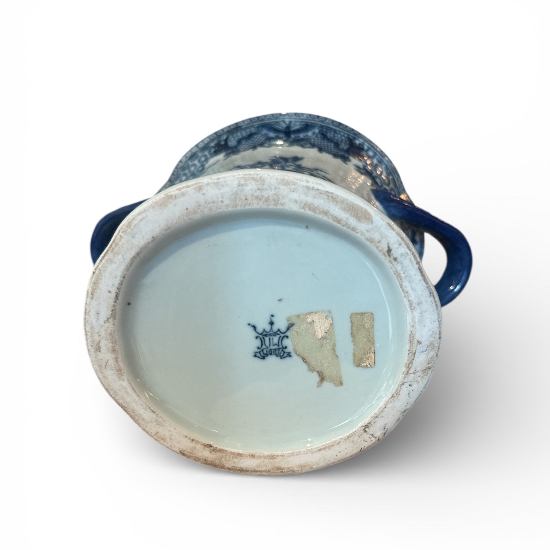 Heraldic Blue & White Antique Cachepot