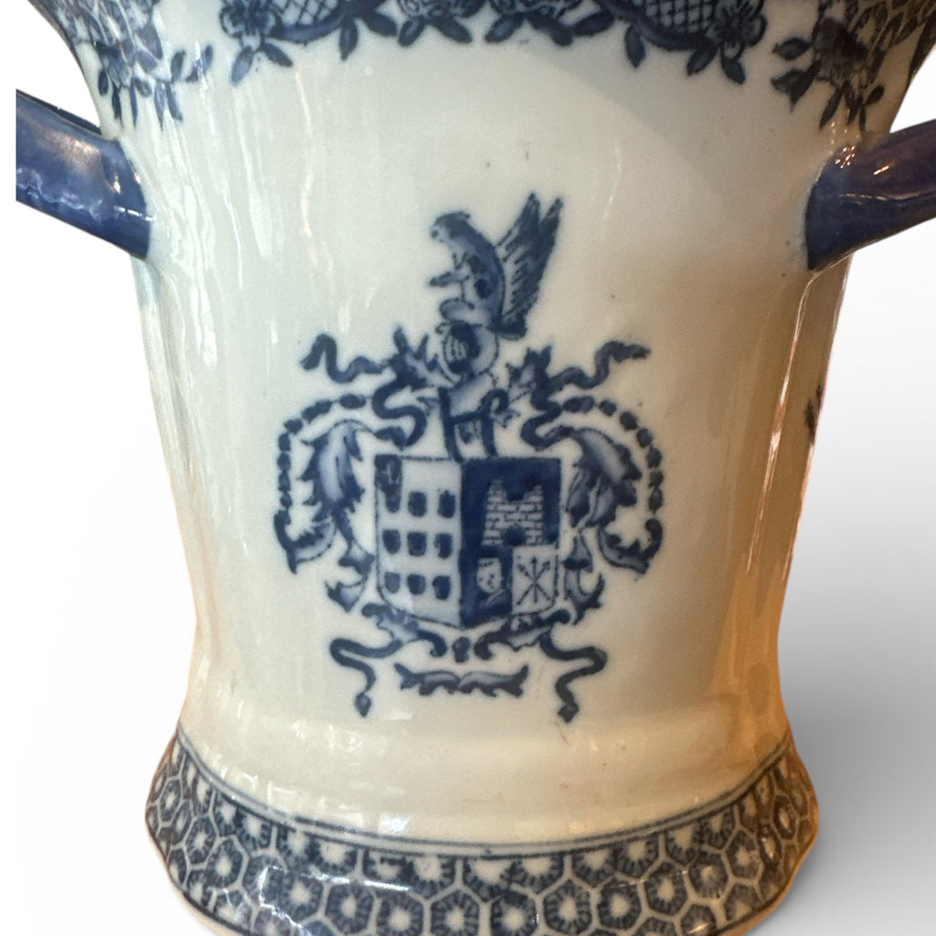Heraldic Blue & White Antique Cachepot