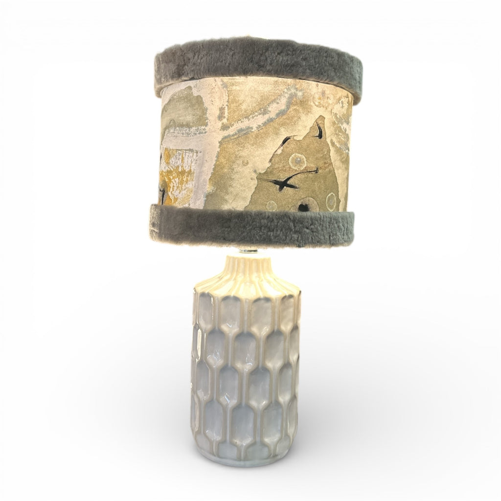 Hand-Painted Lamp Shade w/ Shearling Trim 10"