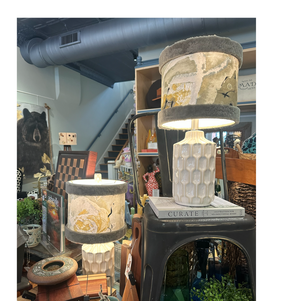 Hand-Painted Lamp Shade w/ Shearling Trim 10"