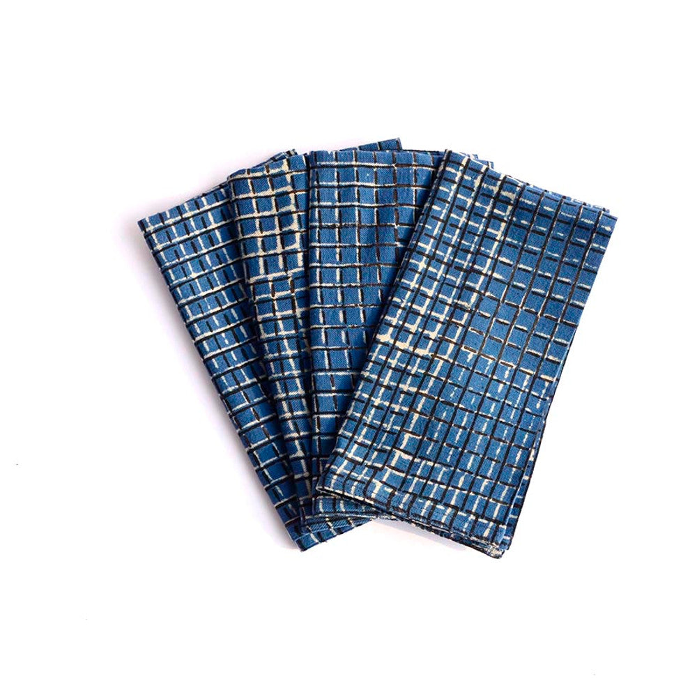 Checkered Block Print Napkins | Set of 4