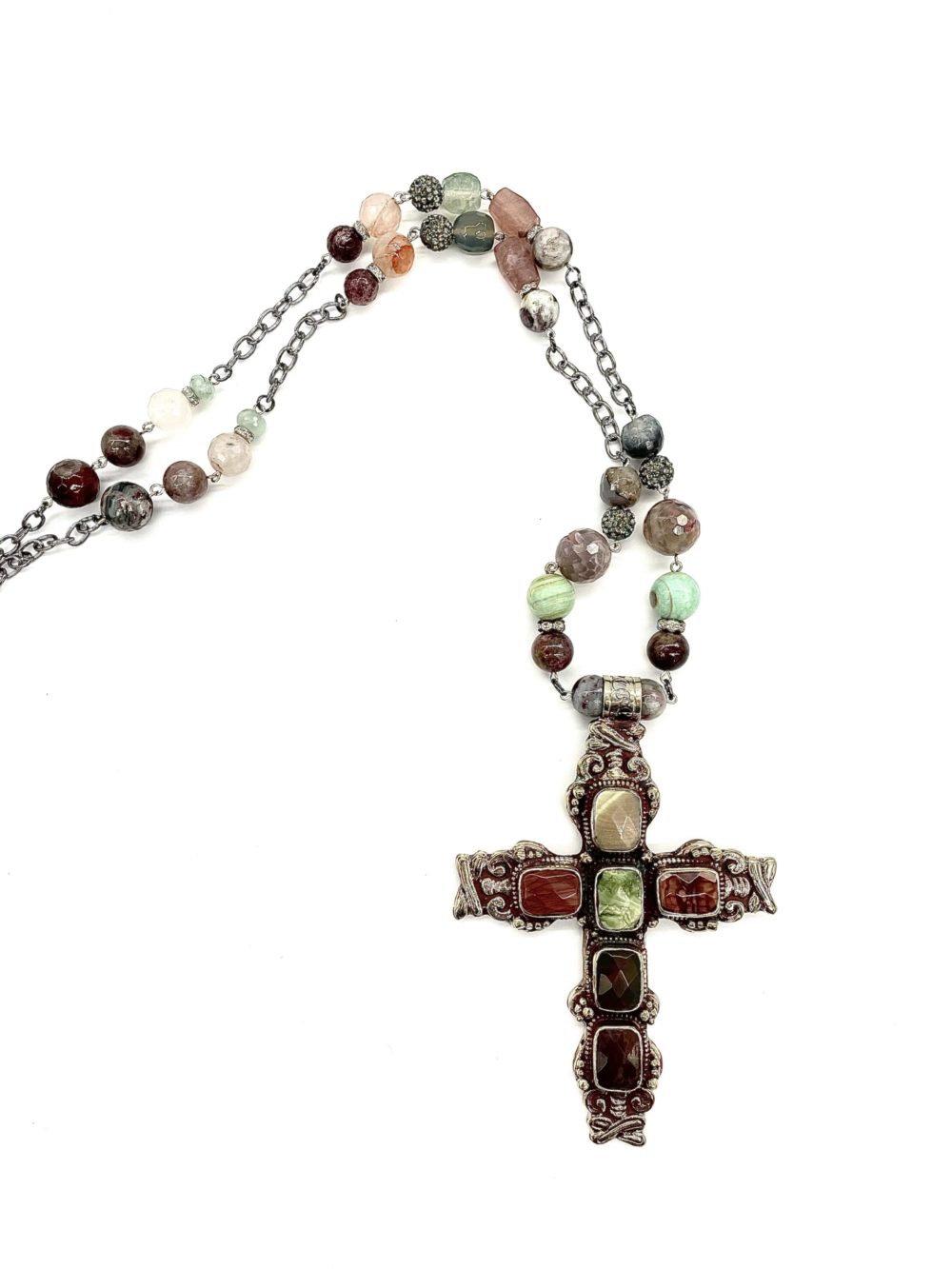 Multicolored Jasper Cross Necklace2